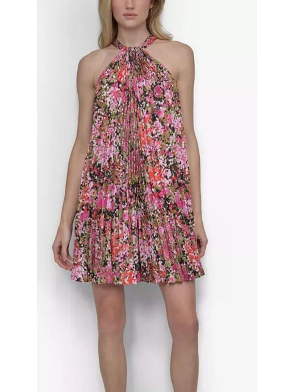 DKNY Floral Printed Sleeveless Pleated Trapeze Dress Women Size 4